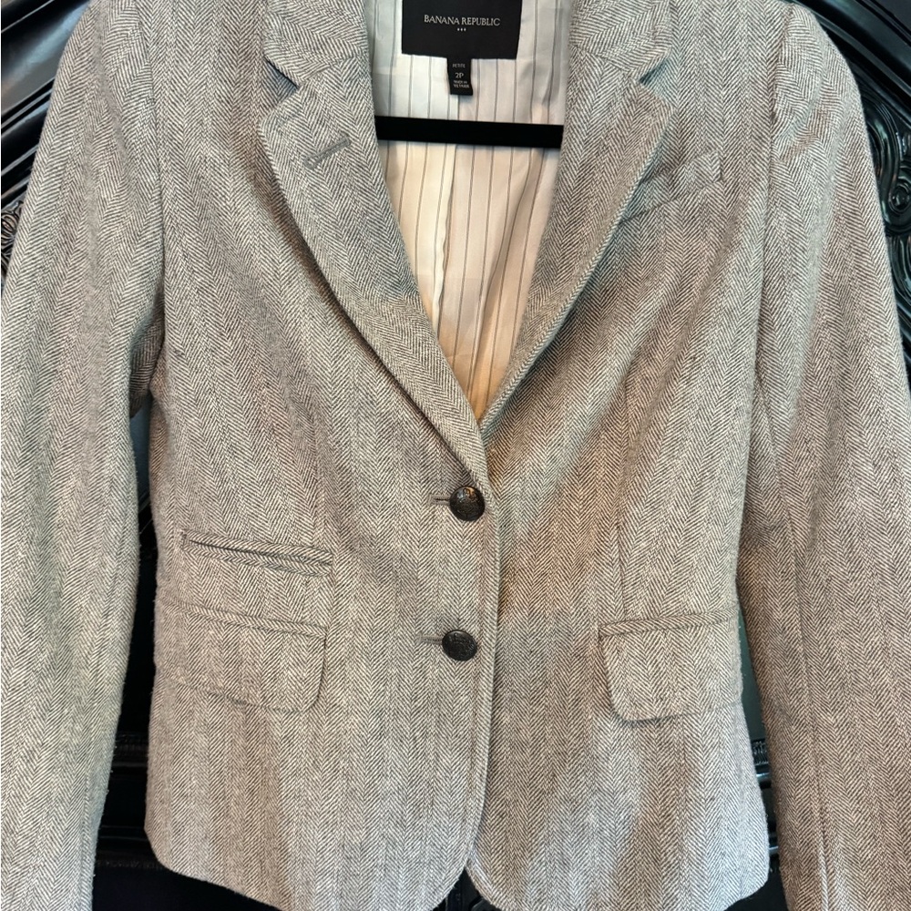 Banana Republic 2P Women's Herringbone Blazer - Gray/Tan